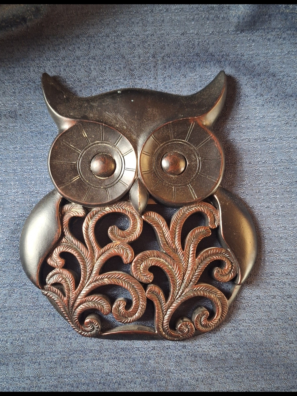Carved Owl Wall Plaque in Dark Brown Finish